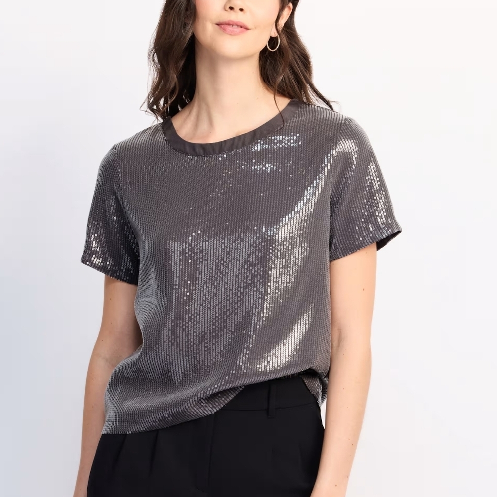 Sanctuary Women's Short Sleeve Sequin Tee in Gray